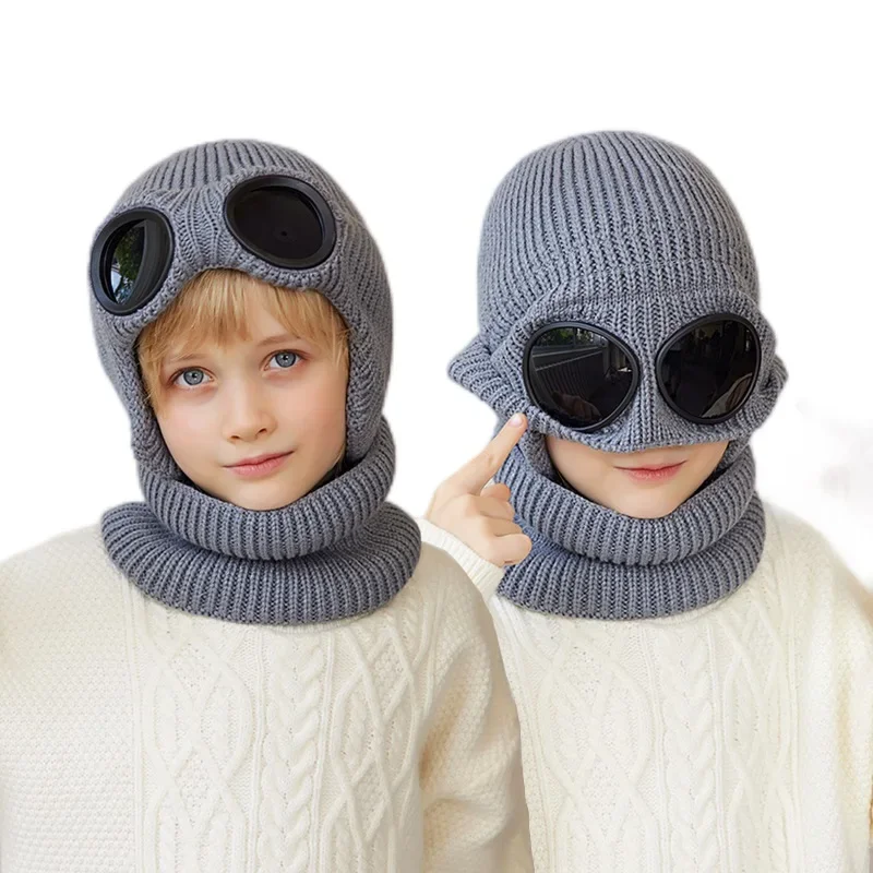 2024 Kids Hat Scarf Set 2 in 1 Winter Velvet Ear Protection Windproof Bonnets with Goggles Glasses Knitted Snood Neck Scarf
2024 Kids Hat Scarf Set 2 in 1 Winter Velvet Ear Protection Windproof Bonnets with Goggles Glasses Knitted Snood Neck Scarf