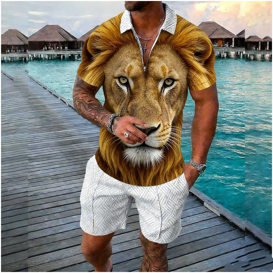 Летние повседневные комплекты с рубашкой на молнии, топы с 3D-принтом льва, однотонные шорты, наряды с животным принтом, модная дышащая мужская одежда
Летние повседневные комплекты с рубашкой на молнии, топы с 3D-принтом льва, однотонные шорты, наряды с животным принтом, модная дышащая мужская одежда