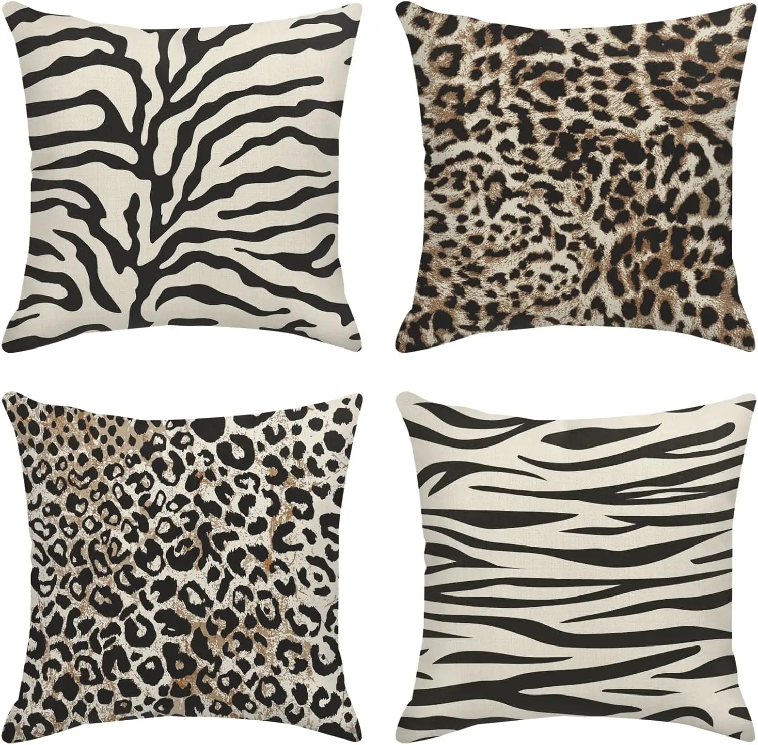 4Pcs Animal Print Throw Pillow Covers with Zebra and Leopard Pattern Cushion Cases for Sofa Living Room Bedroom Home Decor
4Pcs Animal Print Throw Pillow Covers with Zebra and Leopard Pattern Cushion Cases for Sofa Living Room Bedroom Home Decor
