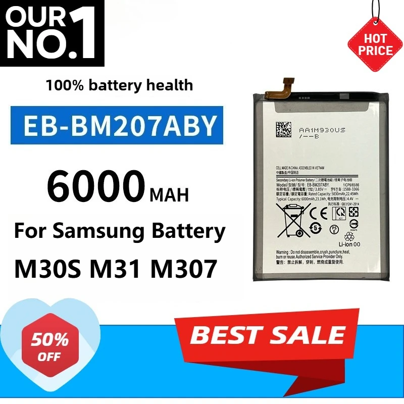 6000mAh For Samsung Phone Batteries M30S/M31/M307 M21 Phone Built-in Battery EB-BM207ABY
6000mAh For Samsung Phone Batteries M30S/M31/M307 M21 Phone Built-in Battery EB-BM207ABY