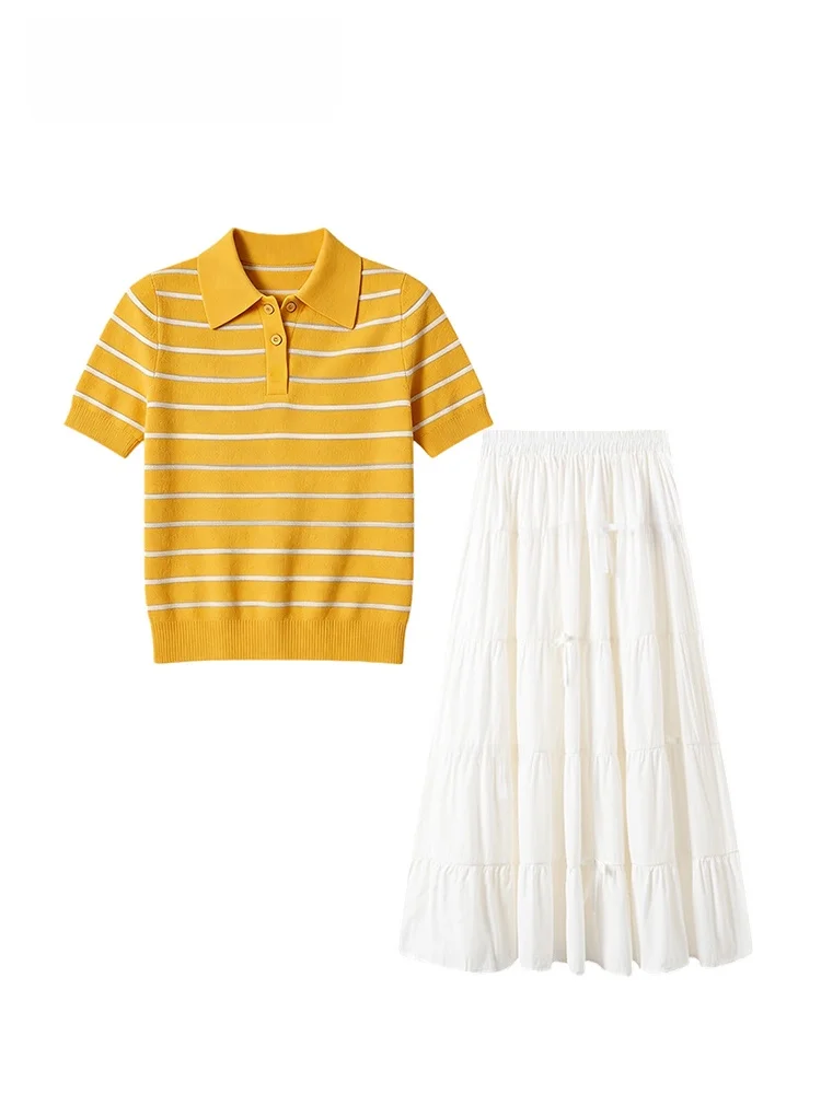 plus Size Summer Stripe Short Sleeve Set Women's Half Skirt Slimming Effect CaraCLUB College Style Polyester Fiber Thin Model
plus Size Summer Stripe Short Sleeve Set Women's Half Skirt Slimming Effect CaraCLUB College Style Polyester Fiber Thin Model