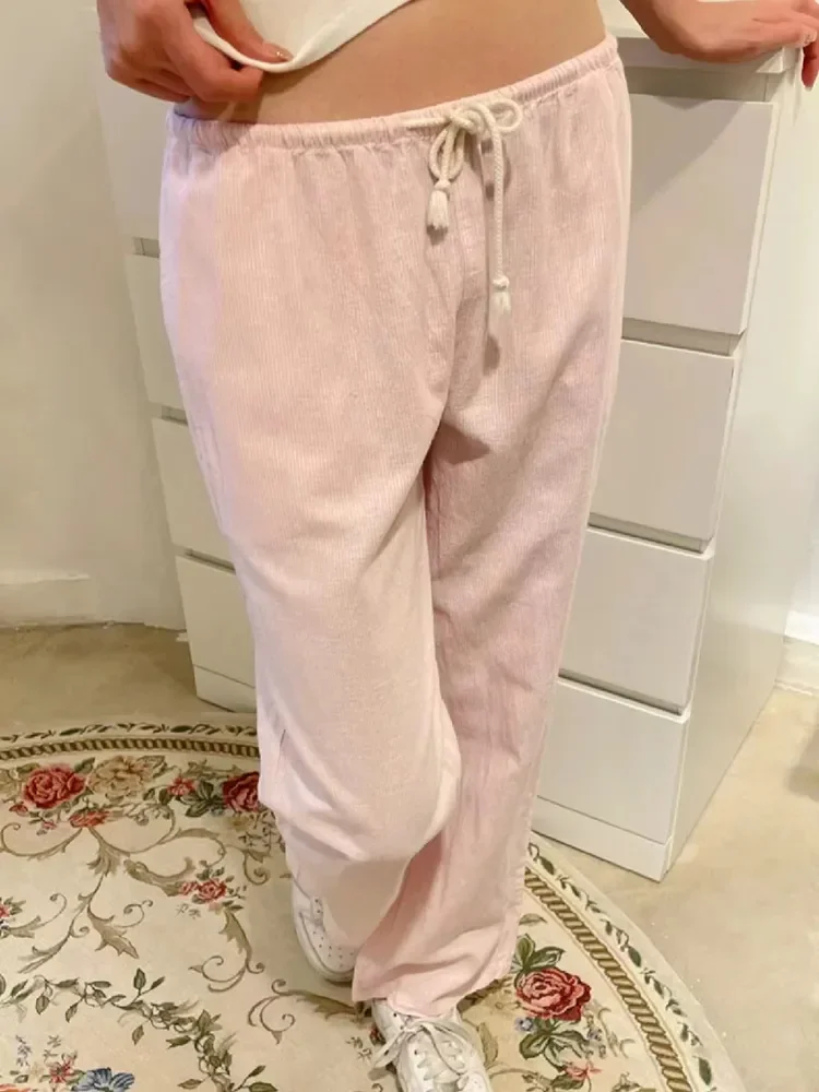 Retro Pink Striped Drawstring Sport Pants Women Autumn High Waist Linen Casual Wide Leg Pants Y2k Streetwear Loose Trousers Chic
Retro Pink Striped Drawstring Sport Pants Women Autumn High Waist Linen Casual Wide Leg Pants Y2k Streetwear Loose Trousers Chic