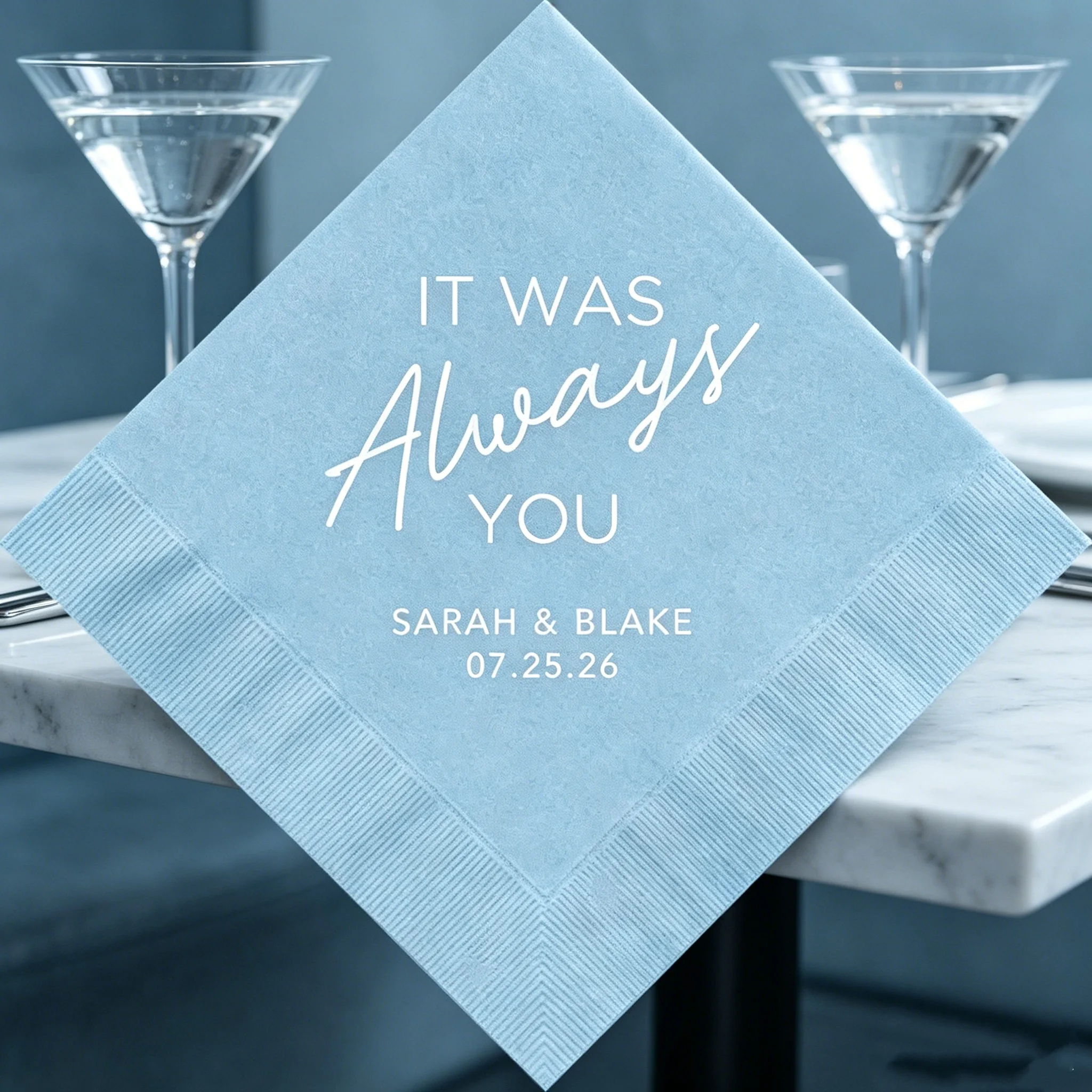 50pcs Custom "It Was Always You" Wedding Cocktail Napkins, Personalized Couple Names & Date Silver Foil Beverage Napkins, Bulk B
50pcs Custom "It Was Always You" Wedding Cocktail Napkins, Personalized Couple Names & Date Silver Foil Beverage Napkins, Bulk B
