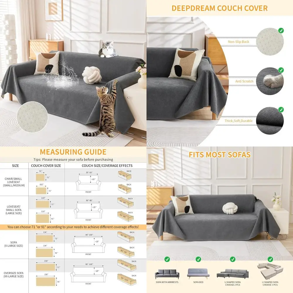 Pet-Resistant, Water-Resistant Couch Cover for 3-Cushion Sofas - Washable and Protective
Pet-Resistant, Water-Resistant Couch Cover for 3-Cushion Sofas - Washable and Protective