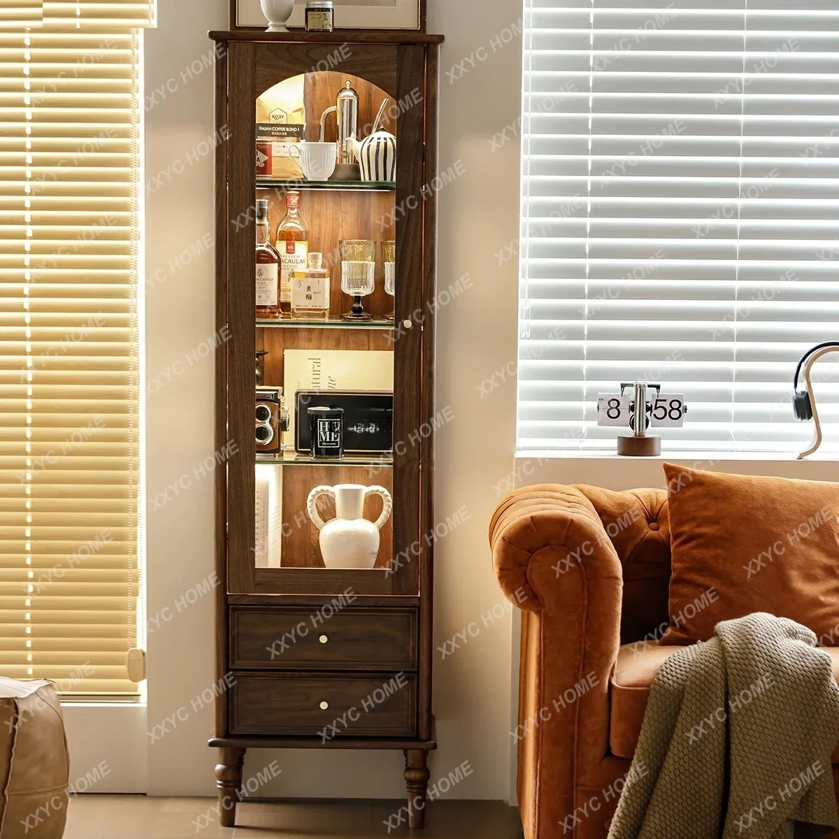 L black walnut wine cabinet medium antique solid wood retro display cabinet
L black walnut wine cabinet medium antique solid wood retro display cabinet