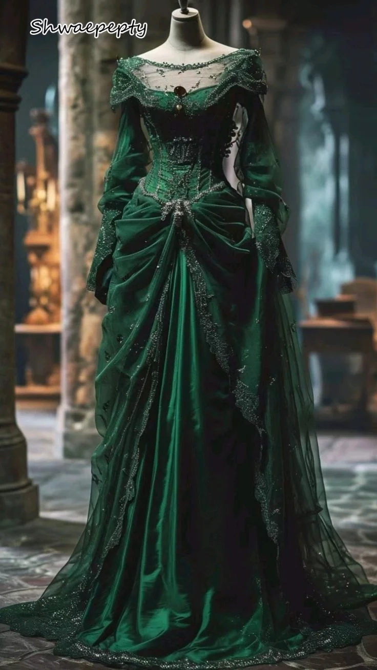 Vintage Victorian Green Prom Dress Long Sleeves Ruched A-Line Long Tulle Masquerade Dress Customized Special Occasion Wear 2025
Vintage Victorian Green Prom Dress Long Sleeves Ruched A-Line Long Tulle Masquerade Dress Customized Special Occasion Wear 2025