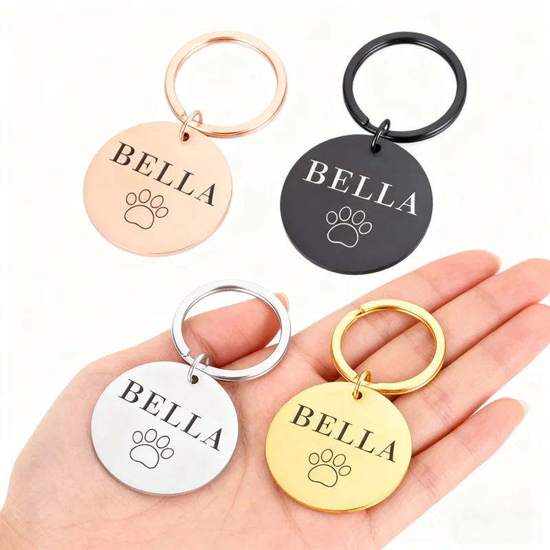 Stainless Steel Custom Dog Cat Name Tag Keychain Cute Laser Engrave Text Paw Round Personalized Keychains Gifts for Pet Lovers
Stainless Steel Custom Dog Cat Name Tag Keychain Cute Laser Engrave Text Paw Round Personalized Keychains Gifts for Pet Lovers