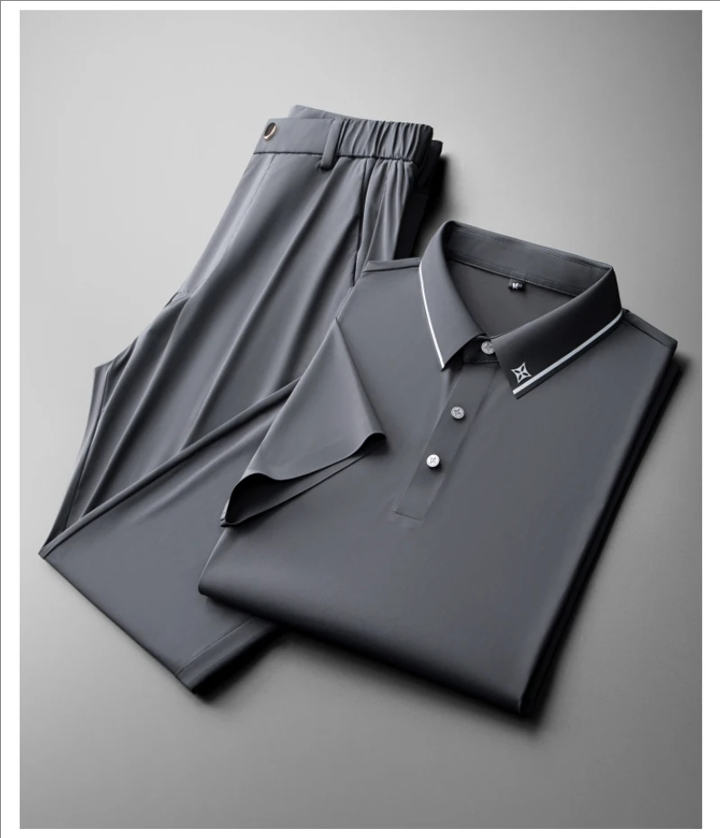 Summer high-end anti-wrinkle quick dry elastic ice silk set for men seamless press glue men casual lapel short sleeve two-piece
Summer high-end anti-wrinkle quick dry elastic ice silk set for men seamless press glue men casual lapel short sleeve two-piece