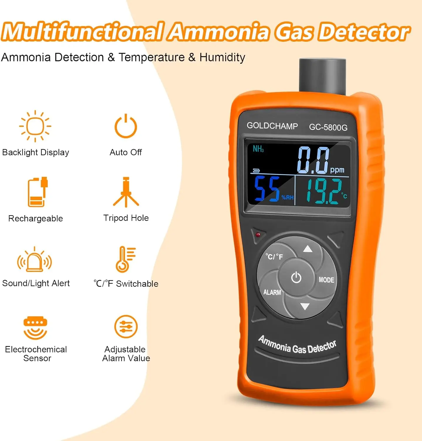 Ammonia Gas Detector 0-100ppm Electrochemical Sensor Rechargeable Monitor with Audio Visual Alarm Temp Humidity Tester for Farm
Ammonia Gas Detector 0-100ppm Electrochemical Sensor Rechargeable Monitor with Audio Visual Alarm Temp Humidity Tester for Farm