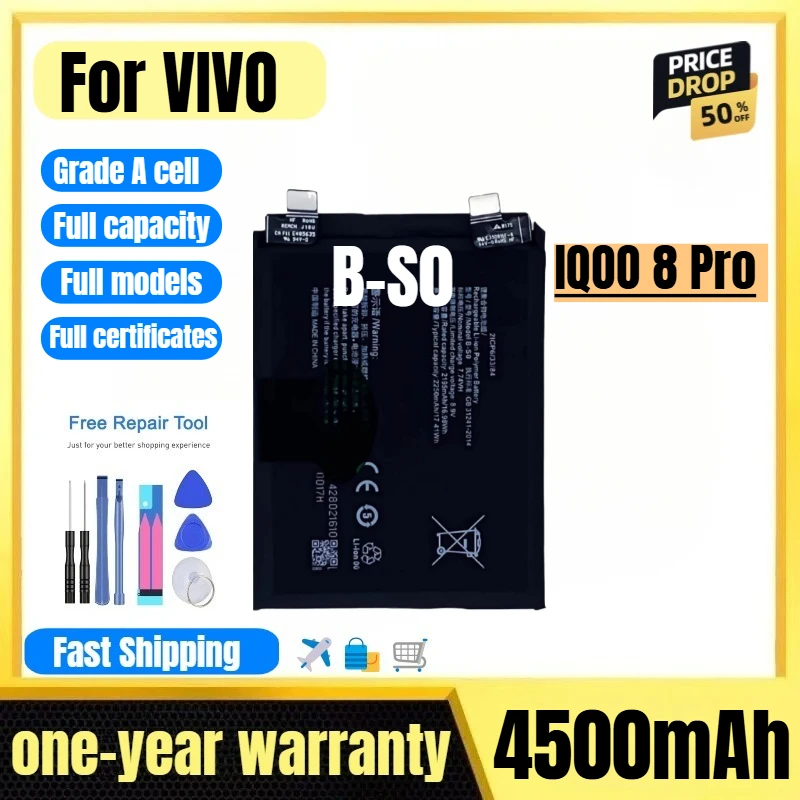 B-S0 for VIVO IQOO 8 Pro Mobile Phone Battery 0 Cycle High Quality High Capacity Replacement Bateria Grade A Cell with Tools
B-S0 for VIVO IQOO 8 Pro Mobile Phone Battery 0 Cycle High Quality High Capacity Replacement Bateria Grade A Cell with Tools