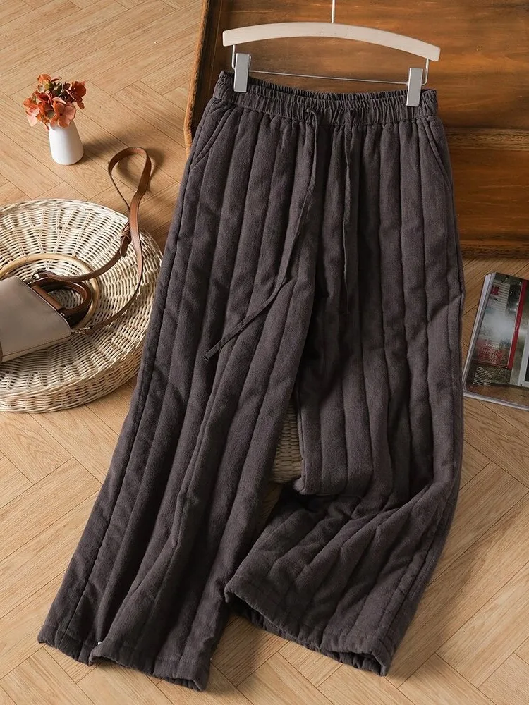 Художественные стеганые полосатые широкие брюки в стиле ретро, женская зимняя верхняя одежда, теплые прямые повседневные домашние хлопковые брюки для мам
Художественные стеганые полосатые широкие брюки в стиле ретро, женская зимняя верхняя одежда, теплые прямые повседневные домашние хлопковые брюки для мам