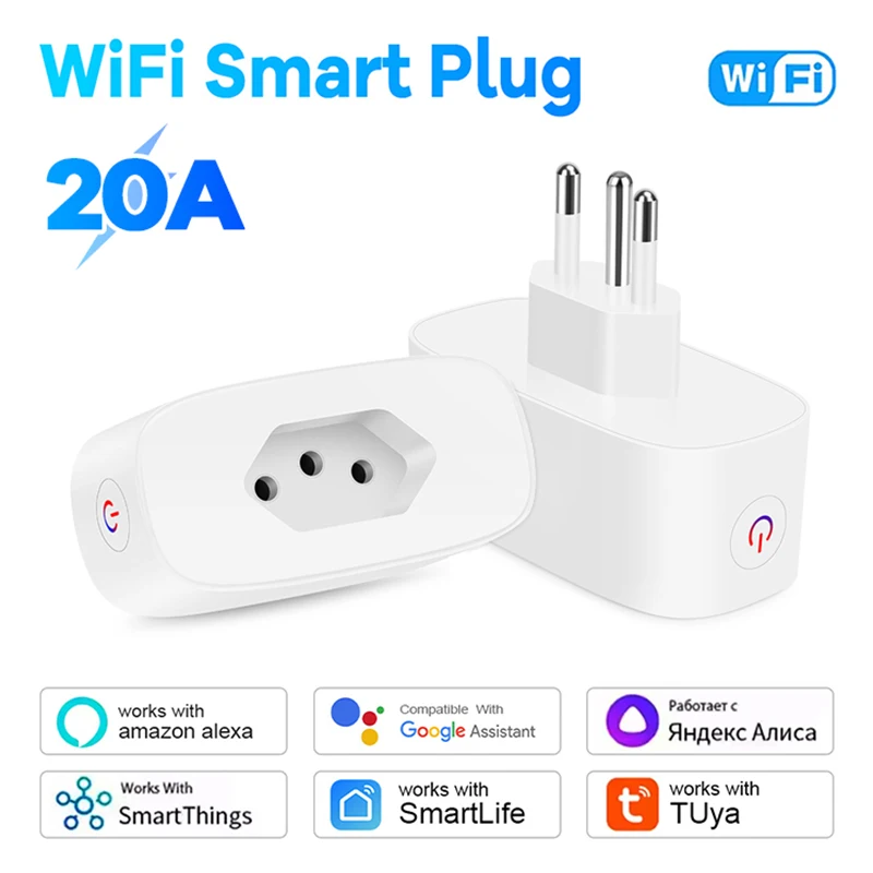 Tuya Wi-Fi Brazil Smart Home Plug 16A/20A работает с Alexa Google Мониторинг мощности Таймер обратного отсчета Управление через приложение Электрическая розетка
Tuya Wi-Fi Brazil Smart Home Plug 16A/20A работает с Alexa Google Мониторинг мощности Таймер обратного отсчета Управление через приложение Электрическая розетка