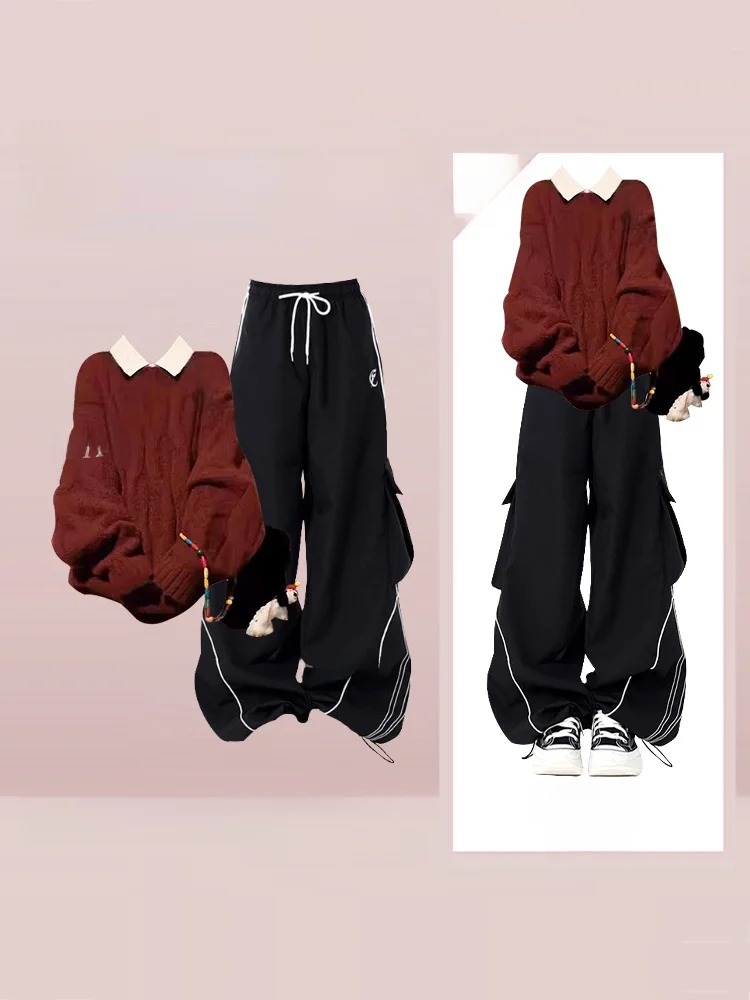 Loose Knitted Sweater Casual Style Red Wine Twist Head Shirt Autumn Winter New Arrival Three Piece Set Women's Fashion Ensemble
Loose Knitted Sweater Casual Style Red Wine Twist Head Shirt Autumn Winter New Arrival Three Piece Set Women's Fashion Ensemble
