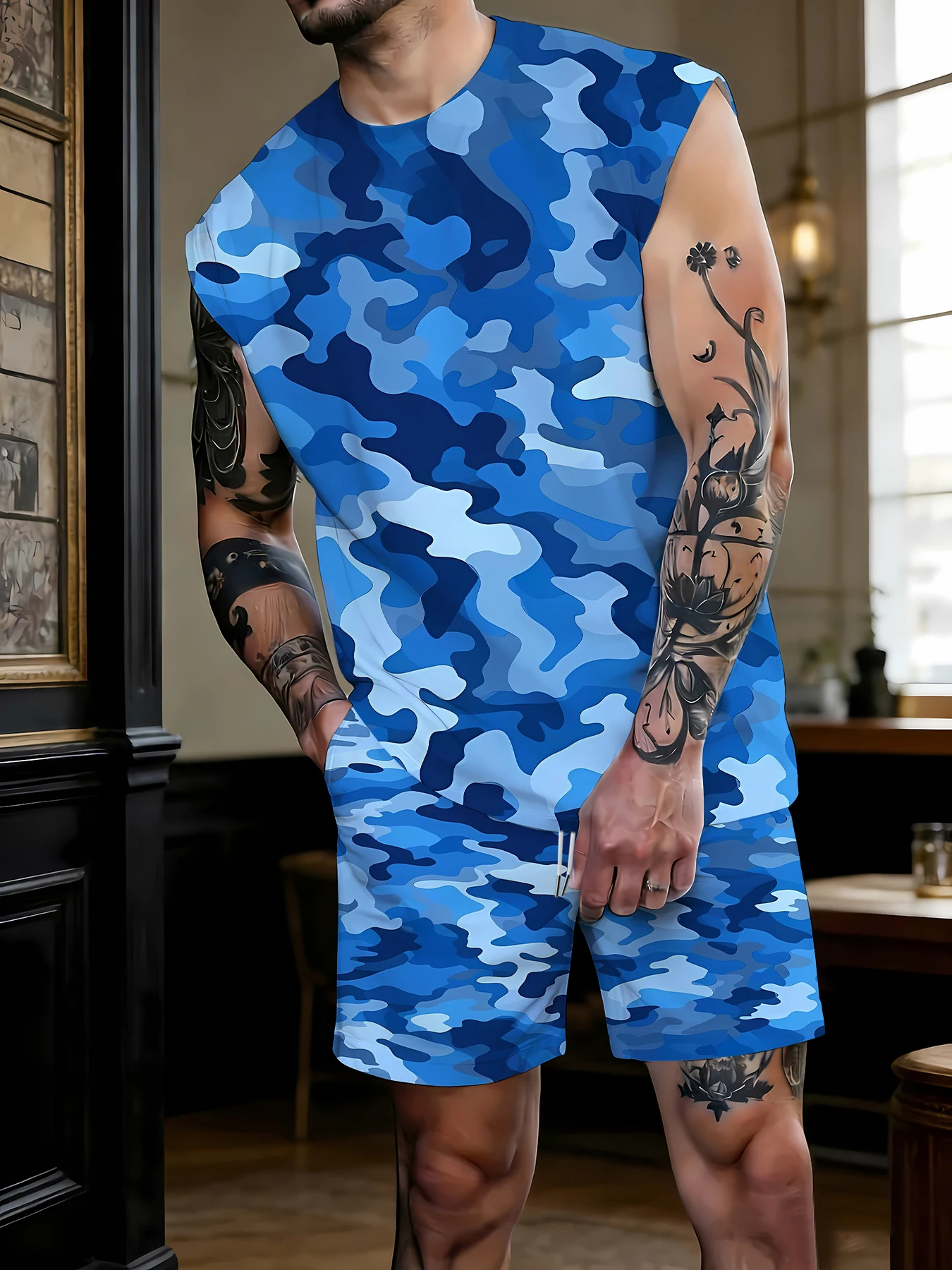 Men's Summer Sleepwear Set Sleeveless Top and Shorts Breathable Polyester Pajamas EU Size M-XXXL
Men's Summer Sleepwear Set Sleeveless Top and Shorts Breathable Polyester Pajamas EU Size M-XXXL