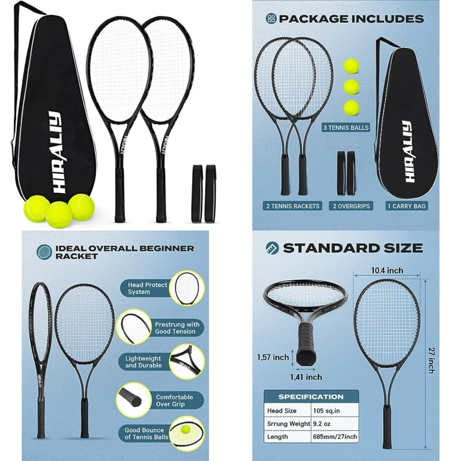 Tennis Rackets 2 Pack for Adults Beginners - 27 Inch Lightweight Aluminum Tennis Racquet Set with 3 Balls Carry Bag - Vibration
Tennis Rackets 2 Pack for Adults Beginners - 27 Inch Lightweight Aluminum Tennis Racquet Set with 3 Balls Carry Bag - Vibration