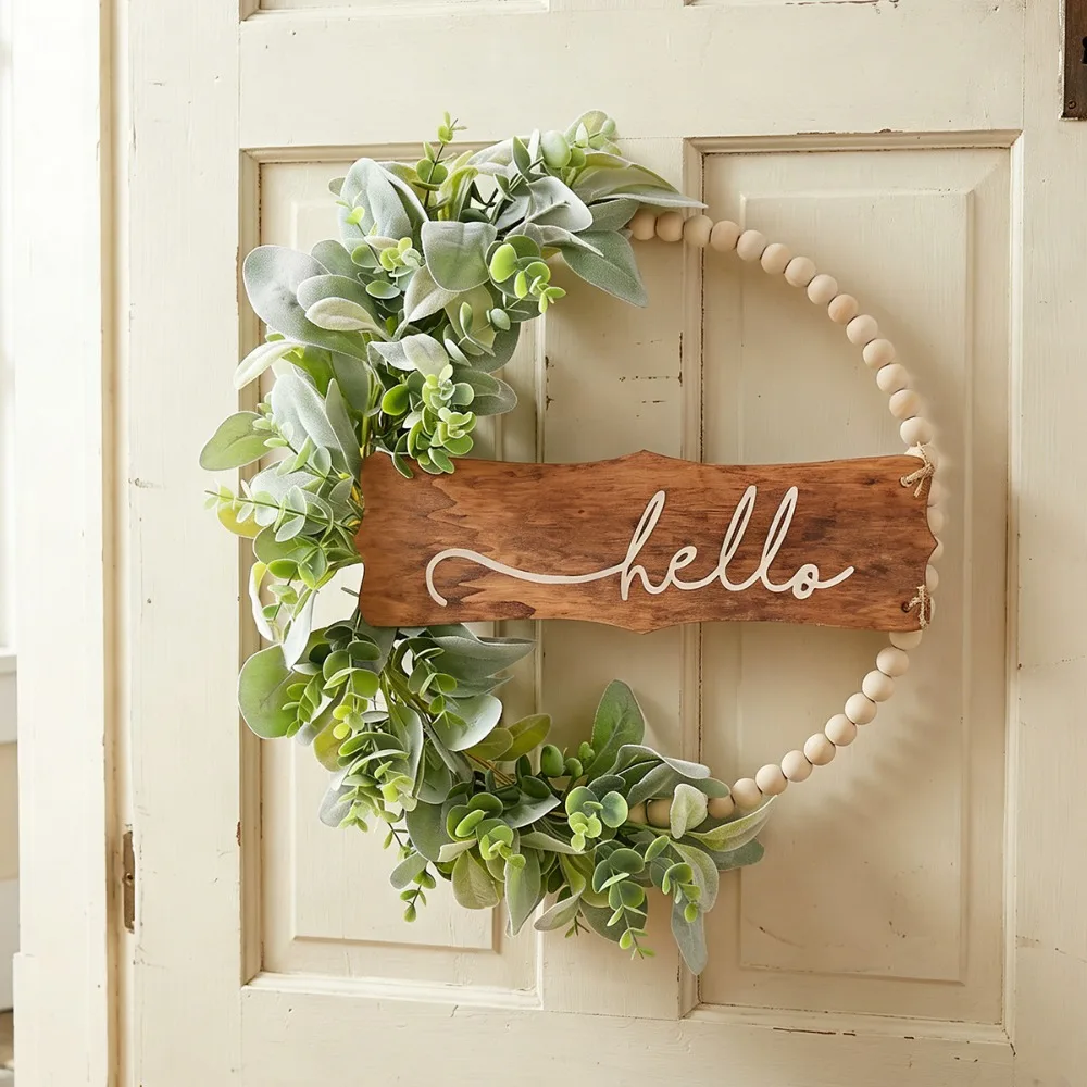 Rustic Wood Bead Greenery Wreath for Wall Hanging Decor Fake Plants wianek na drzwi Garland for Festival Gadget Home Decoration
Rustic Wood Bead Greenery Wreath for Wall Hanging Decor Fake Plants wianek na drzwi Garland for Festival Gadget Home Decoration