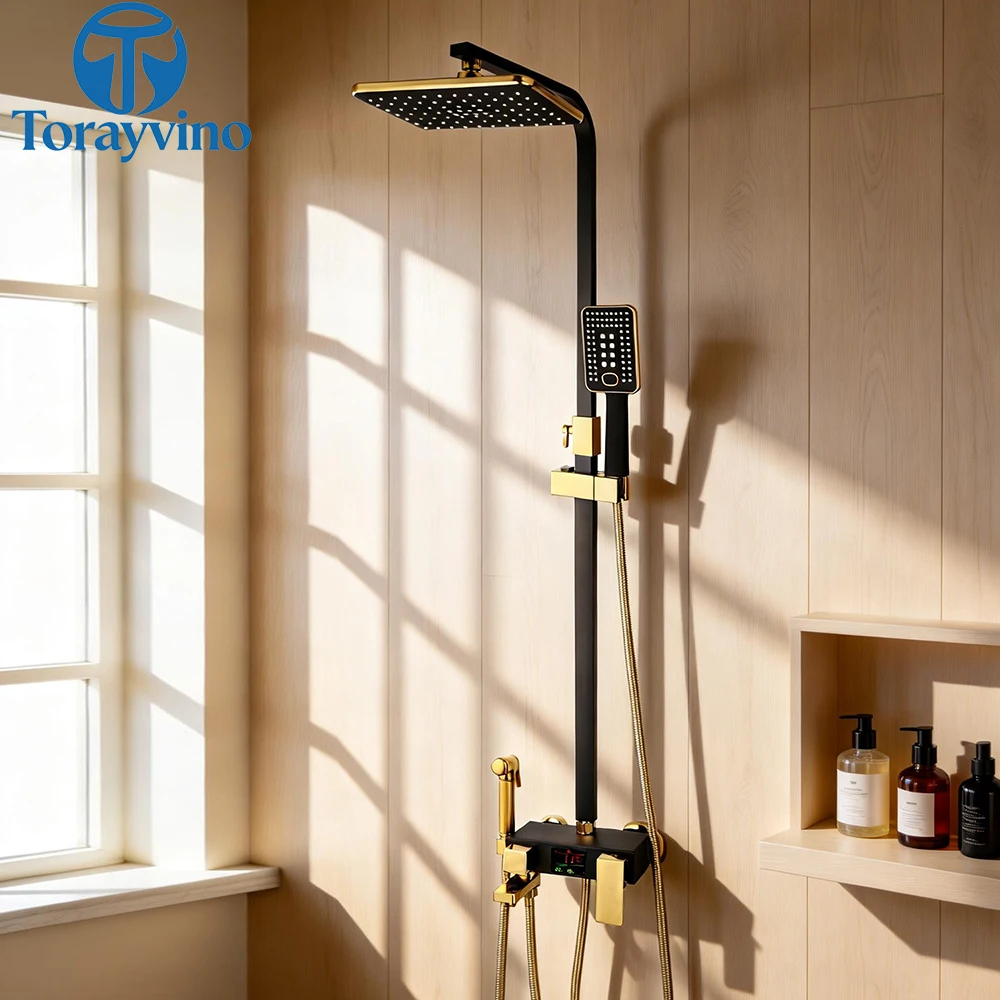 Torayvino Bathroom Shower Faucet System LED Digital Wall Mounted Smart Thermostatic Bath Faucet SPA Rainfall Mixer Water Tap Set
Torayvino Bathroom Shower Faucet System LED Digital Wall Mounted Smart Thermostatic Bath Faucet SPA Rainfall Mixer Water Tap Set