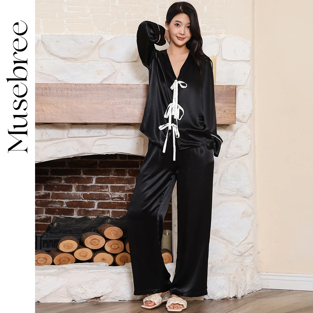 Musebree Women's Bowknot Elegant Pajama Sets Ladies V Neck Long Sleeve Pajamas Summer Sleepwear Nightwear Women Loungewear Set
Musebree Women's Bowknot Elegant Pajama Sets Ladies V Neck Long Sleeve Pajamas Summer Sleepwear Nightwear Women Loungewear Set