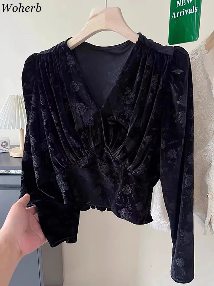 Черная блузка с принтом, женская одежда 2025 Camisas De Mujer, плиссированные темпераментные женские топы с v-образным вырезом, винтажные корейские укороченные блузки
Черная блузка с принтом, женская одежда 2025 Camisas De Mujer, плиссированные темпераментные женские топы с v-образным вырезом, винтажные корейские укороченные блузки