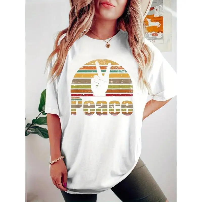 Women's Retro Peace T-Shirt Vintage 70s Graphic Tee Boho Hippie Summer Cotton Top Positive Vibes Gift
Women's Retro Peace T-Shirt Vintage 70s Graphic Tee Boho Hippie Summer Cotton Top Positive Vibes Gift