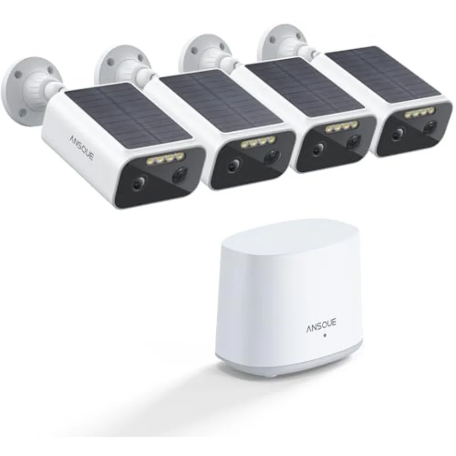 Outdoor solar security camera system: wireless 4-camera kit with 2K resolution, color night vision, 365-day battery life, no su
Outdoor solar security camera system: wireless 4-camera kit with 2K resolution, color night vision, 365-day battery life, no su