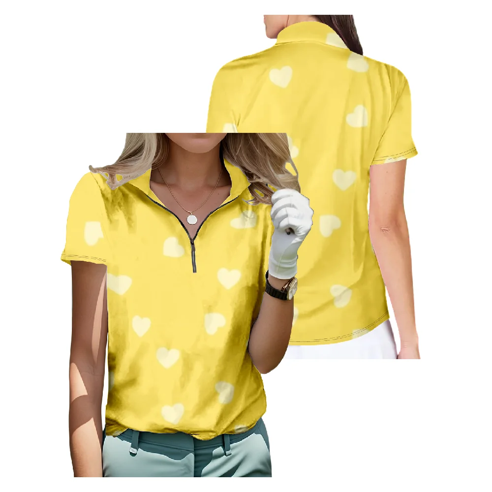 Yellow Heart Design Short Sleeve Golf Shirt Breathable Quick Dry Half Zip Tops Fashion Streetwear Women Sportswear
Yellow Heart Design Short Sleeve Golf Shirt Breathable Quick Dry Half Zip Tops Fashion Streetwear Women Sportswear