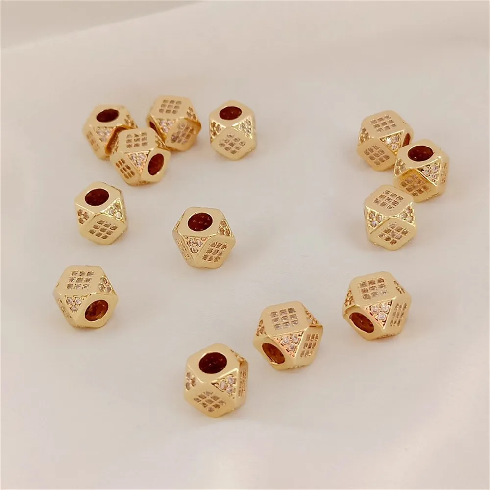 14K Light Gold, Gold-inlaid with Zircon, Multi-faceted Cubic Beveled Beads, Large-hole Spacer Beads, DIY Handcrafted Beads
14K Light Gold, Gold-inlaid with Zircon, Multi-faceted Cubic Beveled Beads, Large-hole Spacer Beads, DIY Handcrafted Beads