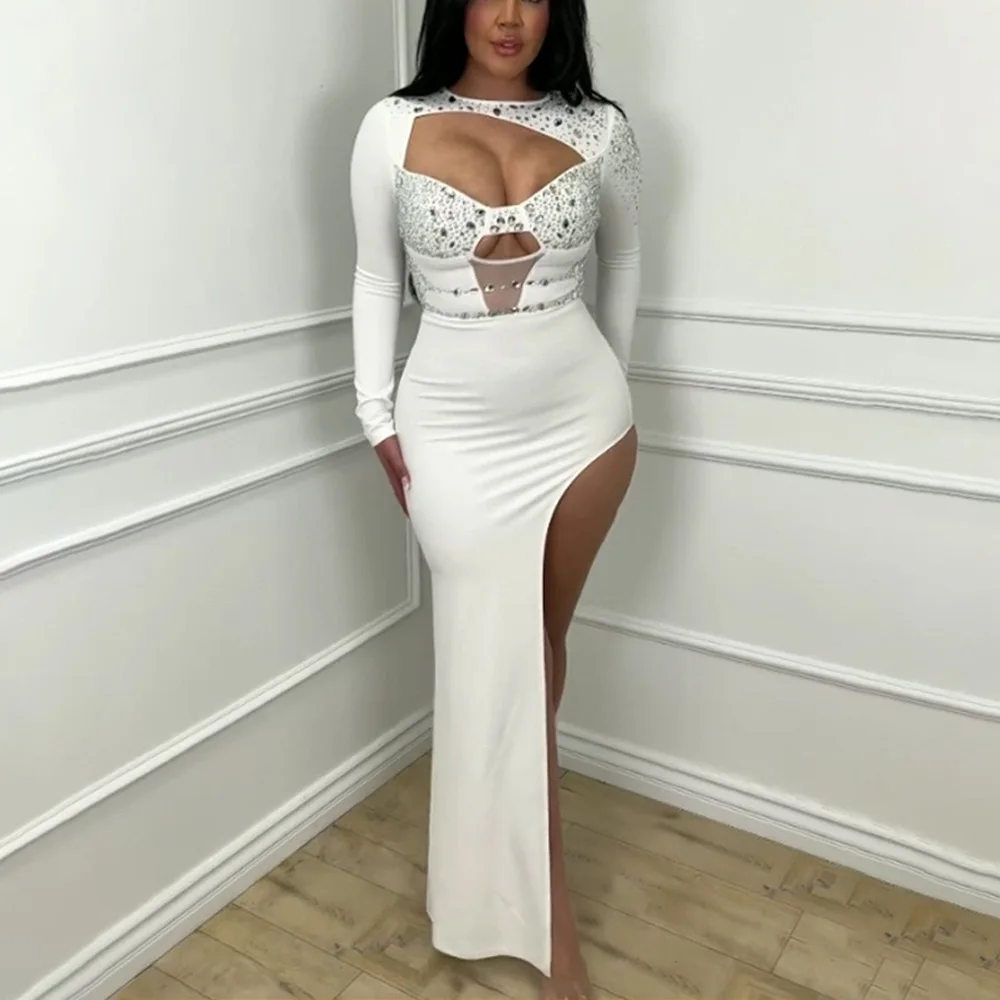 Elegant Bodycon Dresses for Women O Neck Full Sleeve Diamond Cut Out Side Split Floor Length Luxury Evening Night Out Club Dress
Elegant Bodycon Dresses for Women O Neck Full Sleeve Diamond Cut Out Side Split Floor Length Luxury Evening Night Out Club Dress