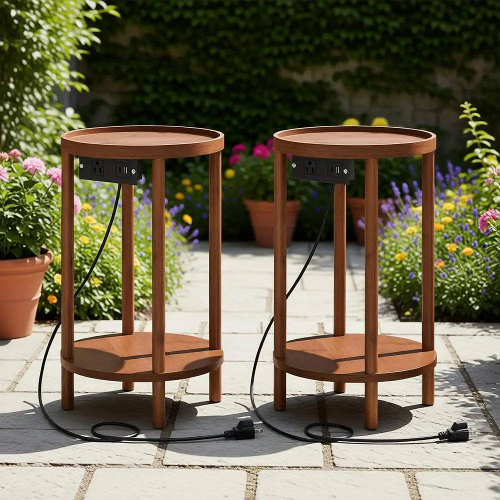 Pair of Compact Round Side Tables with Charging Ports, 2-Tier Bamboo Design for Living Spaces, Easy to Assemble, Mocha Finish
Pair of Compact Round Side Tables with Charging Ports, 2-Tier Bamboo Design for Living Spaces, Easy to Assemble, Mocha Finish