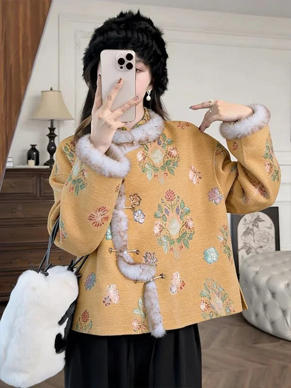 Ретро-куртка в китайском стиле с вышивкой, на теплой флисовой подкладке, в холодных тонах, для празднования Нового года, верхняя одежда оверсайз для женщин
Ретро-куртка в китайском стиле с вышивкой, на теплой флисовой подкладке, в холодных тонах, для празднования Нового года, верхняя одежда оверсайз для женщин