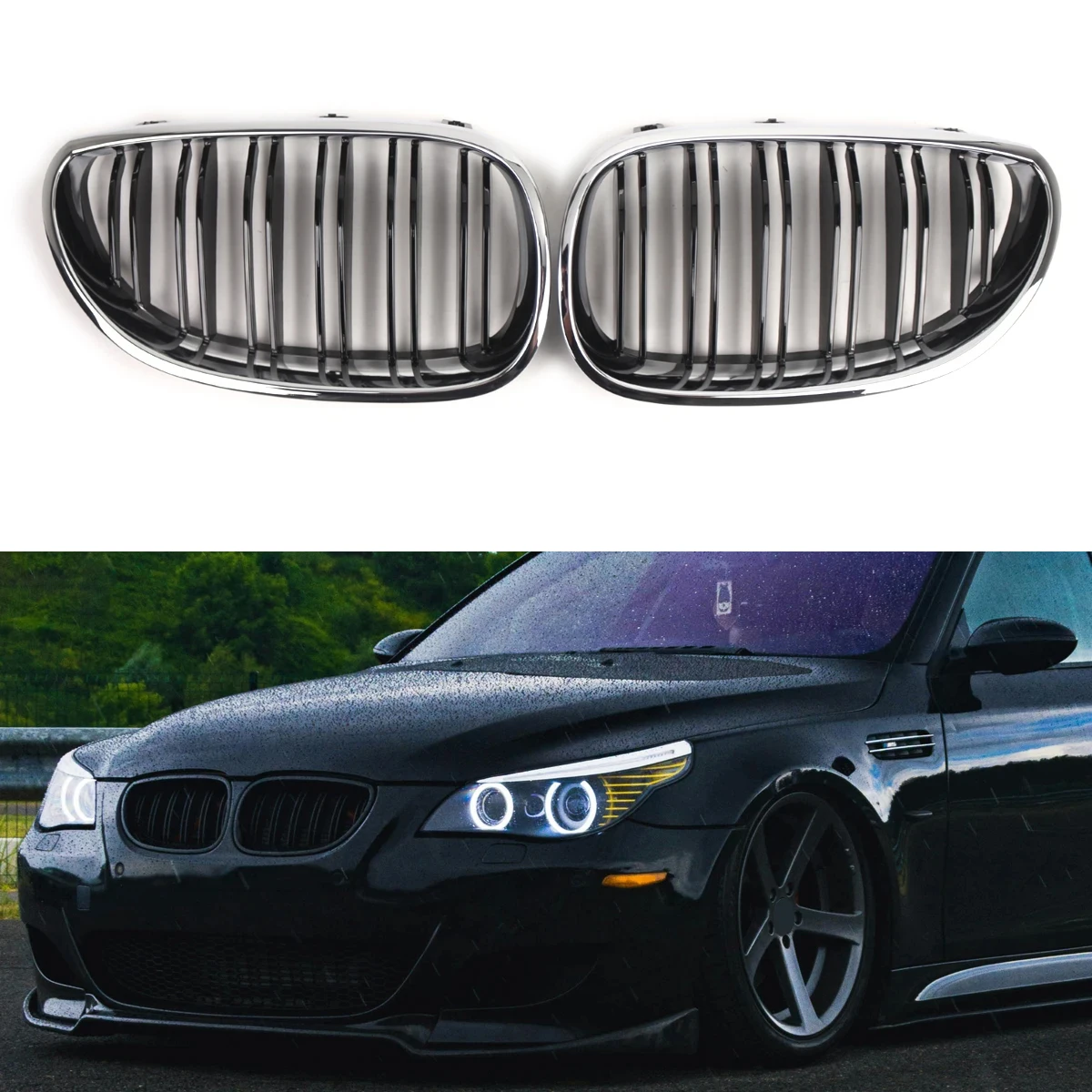 Chrome Gloss Black New Double Line Car Front Bumper Grilles Kidney Racing Grill For BMW E60 E61 5 Series 2003-2009 M5
Chrome Gloss Black New Double Line Car Front Bumper Grilles Kidney Racing Grill For BMW E60 E61 5 Series 2003-2009 M5