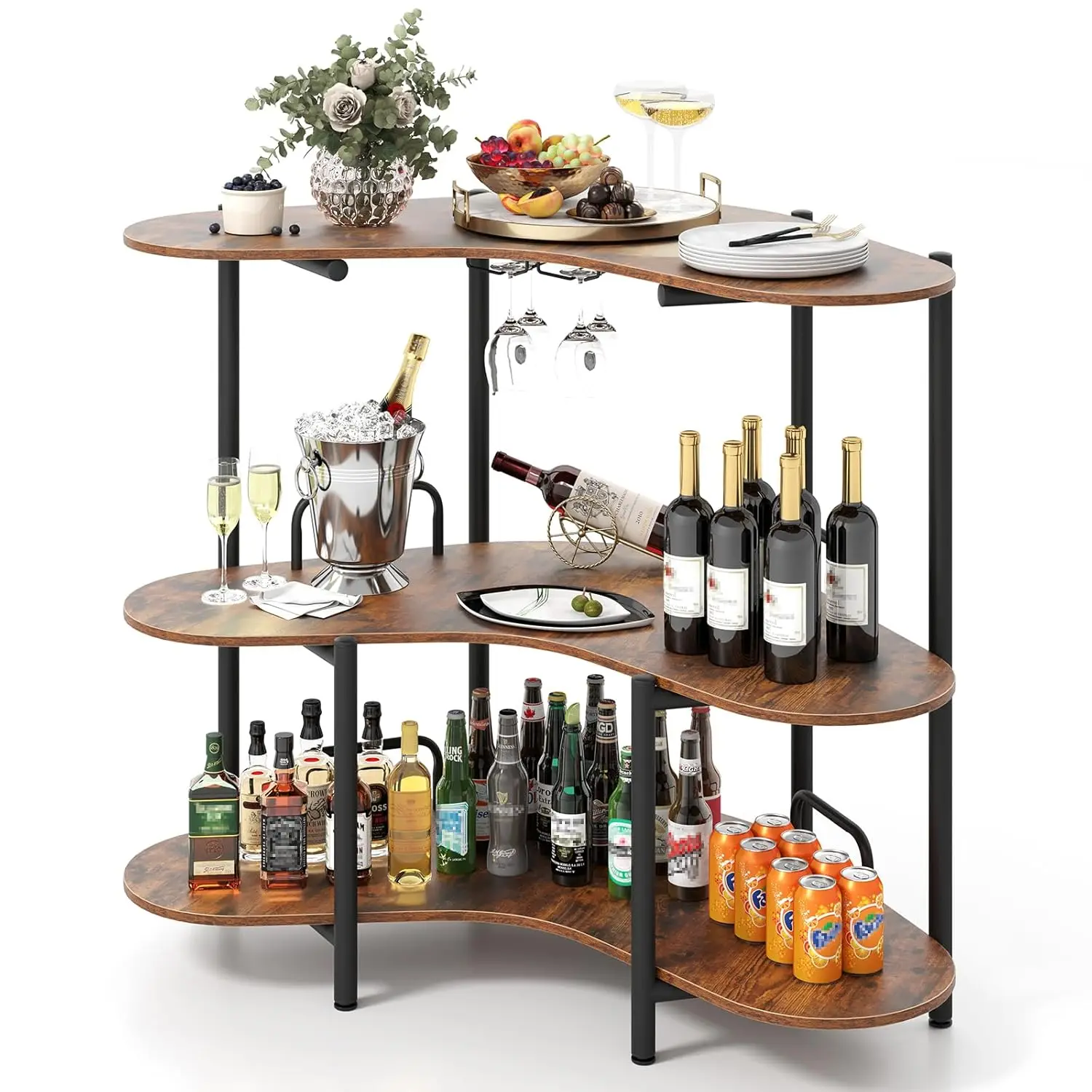 3-Tier Bar Table, Corner Bar Cabinet, Liquor Home Bar Unit with Stemware Racks & Storage Shelves, Industrial Mini, Customized
3-Tier Bar Table, Corner Bar Cabinet, Liquor Home Bar Unit with Stemware Racks & Storage Shelves, Industrial Mini, Customized
