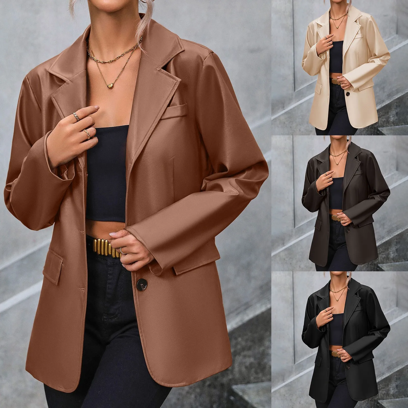 Solid Color Suit Leather Jacket For Women 2024 New Spring Autumn New Korean Loose Slimming Retro Style Coat Blazers For Women
Solid Color Suit Leather Jacket For Women 2024 New Spring Autumn New Korean Loose Slimming Retro Style Coat Blazers For Women