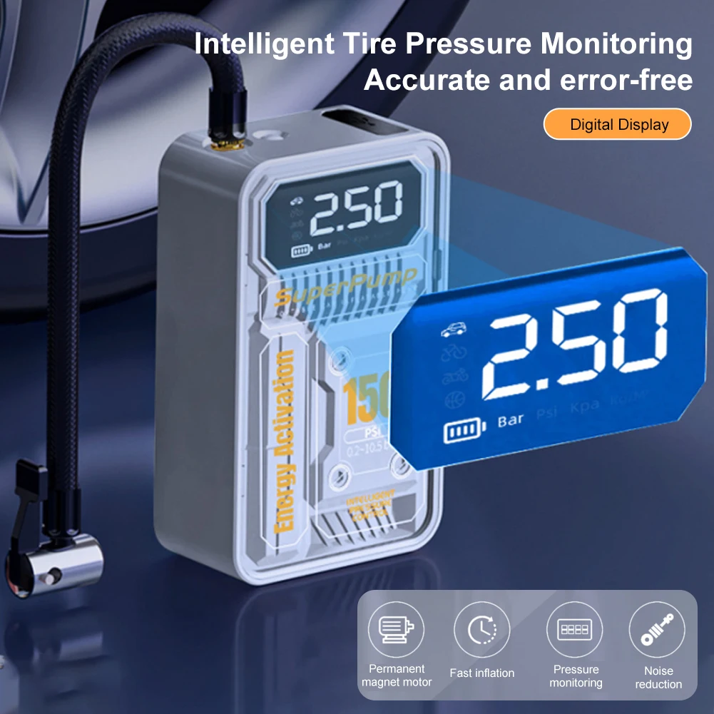 Mini Car Tire Inflator 150PSI Portable Air Compressor Wireless Digital Inflatable Pump for Motorcycle Bicycle Car Tyre Balls
Mini Car Tire Inflator 150PSI Portable Air Compressor Wireless Digital Inflatable Pump for Motorcycle Bicycle Car Tyre Balls