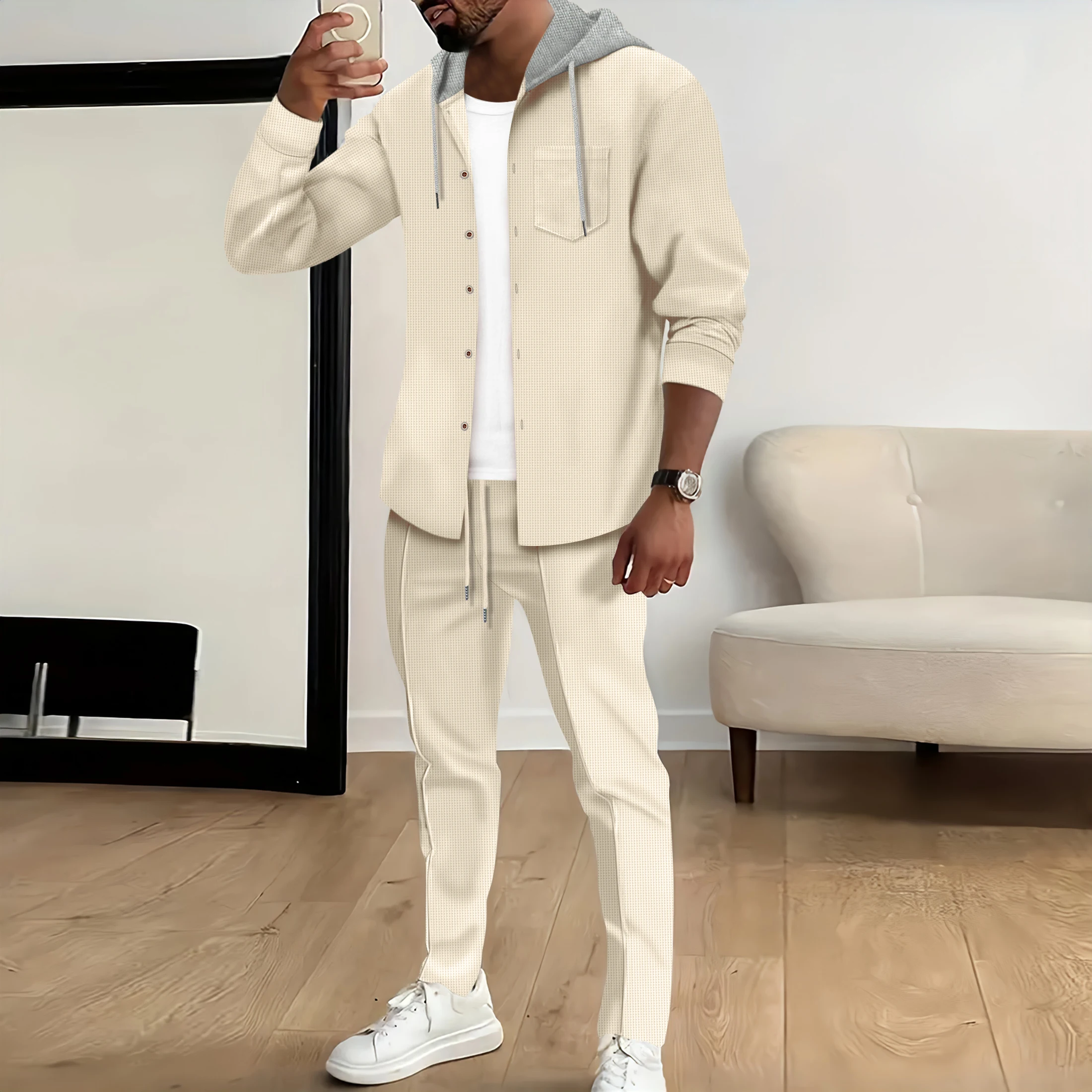 Spring and autumn new Waf men's casual slim-fit hooded long-sleeved cardigan matching color fashion high-quality sportswear set
Spring and autumn new Waf men's casual slim-fit hooded long-sleeved cardigan matching color fashion high-quality sportswear set