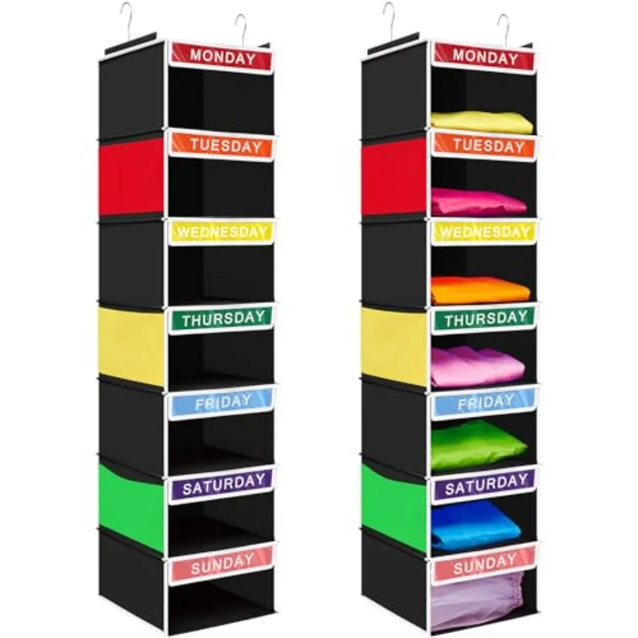 2 Pcs 7 Shelf Weekly Clothes Organizer for Hanging Closet Organizer 11. 8 x 11. 8 x 50 Inch Daily Activity Clothes Storage Draw
2 Pcs 7 Shelf Weekly Clothes Organizer for Hanging Closet Organizer 11. 8 x 11. 8 x 50 Inch Daily Activity Clothes Storage Draw