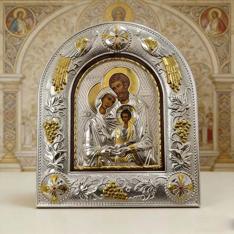 Silver Gold Plated Orthodox Church Holy Family Icon with Embossed Arch Frame for Liturgy Home Altar Prayer Devotion Christian
Silver Gold Plated Orthodox Church Holy Family Icon with Embossed Arch Frame for Liturgy Home Altar Prayer Devotion Christian