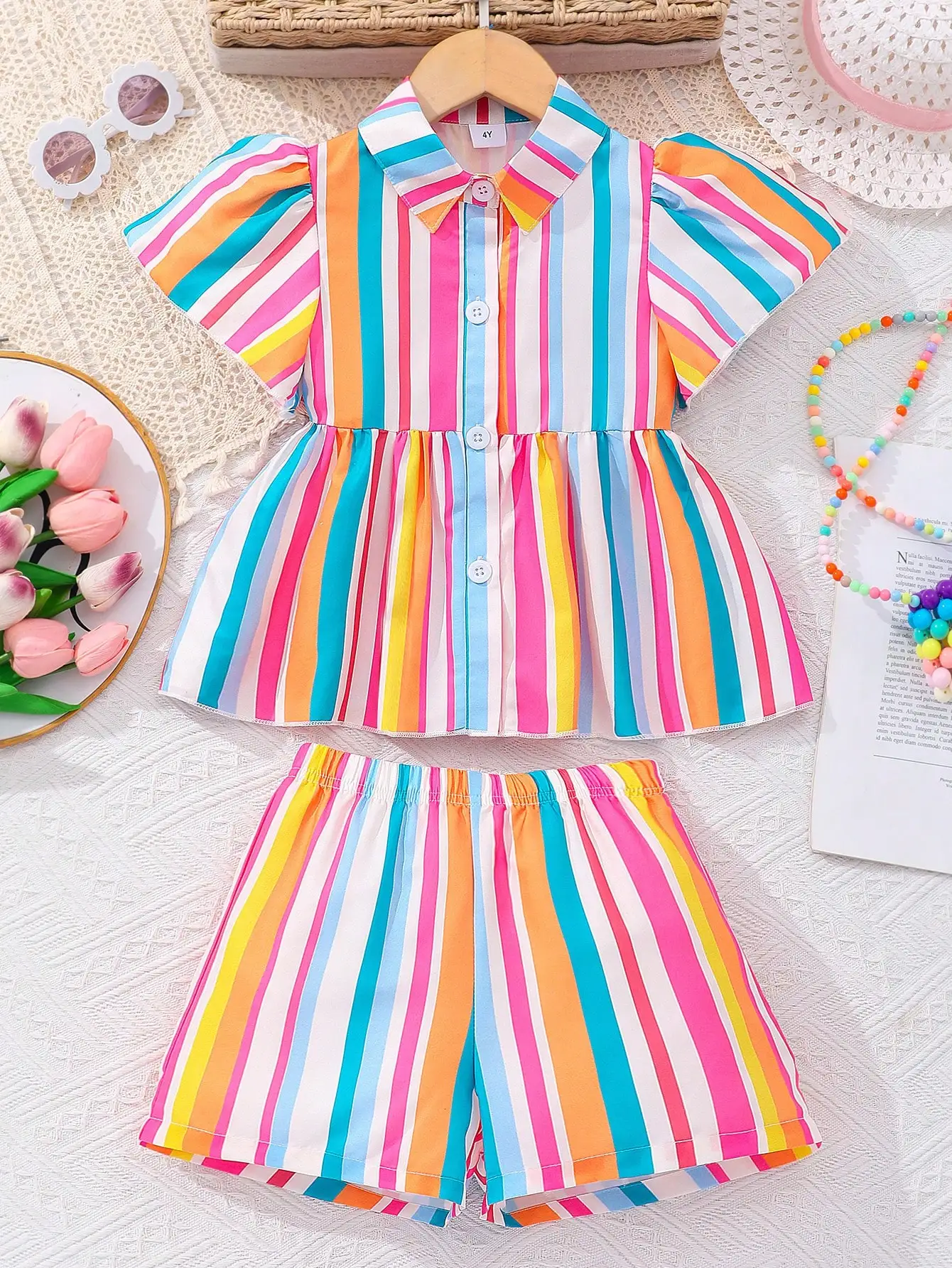 Summer Short Sleeve Cardigan Lapel Colored Striped Pants Girls Clothes Casual Sports Two-piece Set
Summer Short Sleeve Cardigan Lapel Colored Striped Pants Girls Clothes Casual Sports Two-piece Set