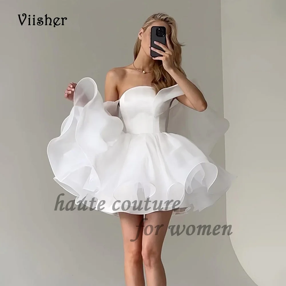 Viisher White Organza Short Prom Dresses with Sleeve A Line Strapless Homecoming Party Dress Above Knee Cocktail Gala Gown
Viisher White Organza Short Prom Dresses with Sleeve A Line Strapless Homecoming Party Dress Above Knee Cocktail Gala Gown