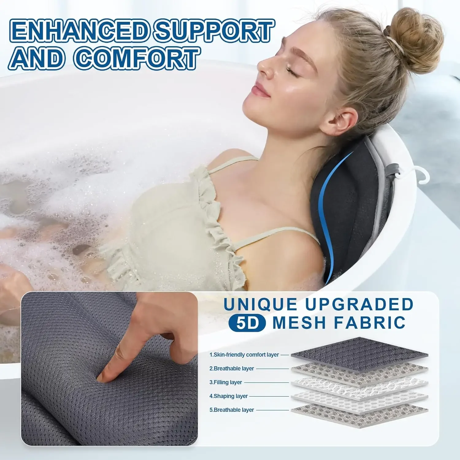 Full Body Bath Pillow for Tub - Extra Long & Thick Tub Pillow with Head, Back & Lumbar Support, 168 Non-Slip Suction Cups, Soft
Full Body Bath Pillow for Tub - Extra Long & Thick Tub Pillow with Head, Back & Lumbar Support, 168 Non-Slip Suction Cups, Soft