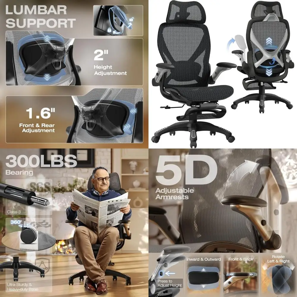 Эргономичное офисное кресло с сетчатой спинкой и подставкой для ног, большое рабочее кресло, регулируемые подлокотники 5D, 3D-поддержка поясницы для длительного комфорта
Эргономичное офисное кресло с сетчатой спинкой и подставкой для ног, большое рабочее кресло, регулируемые подлокотники 5D, 3D-поддержка поясницы для длительного комфорта