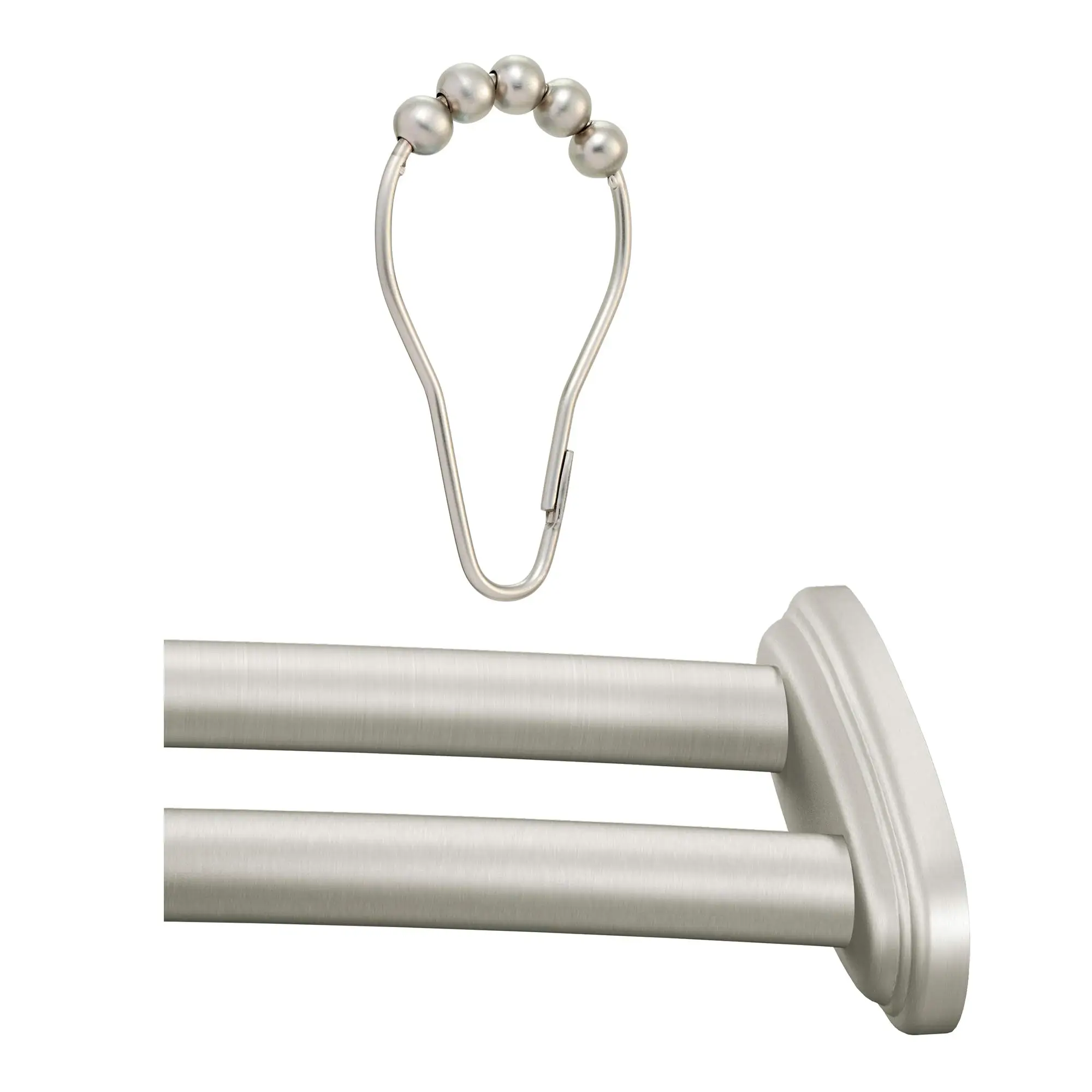 Brushed Nickel Adjustable Double Curved Shower Rod With 12 Rolling Rings
Brushed Nickel Adjustable Double Curved Shower Rod With 12 Rolling Rings