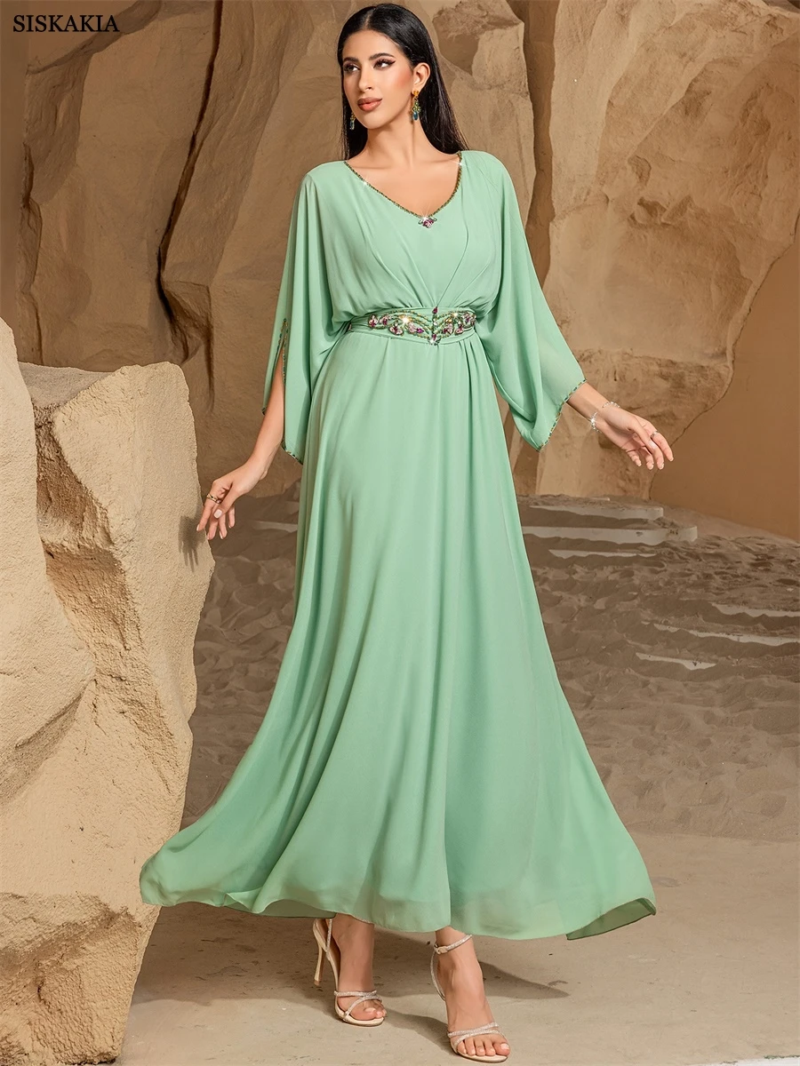2.Siskakia Elegant Rhinestone Beaded Maxi Kaftan Have Sashes Morocco V-Neck Mesh Sleeve Abayas Dresses For Women Gala
2.Siskakia Elegant Rhinestone Beaded Maxi Kaftan Have Sashes Morocco V-Neck Mesh Sleeve Abayas Dresses For Women Gala