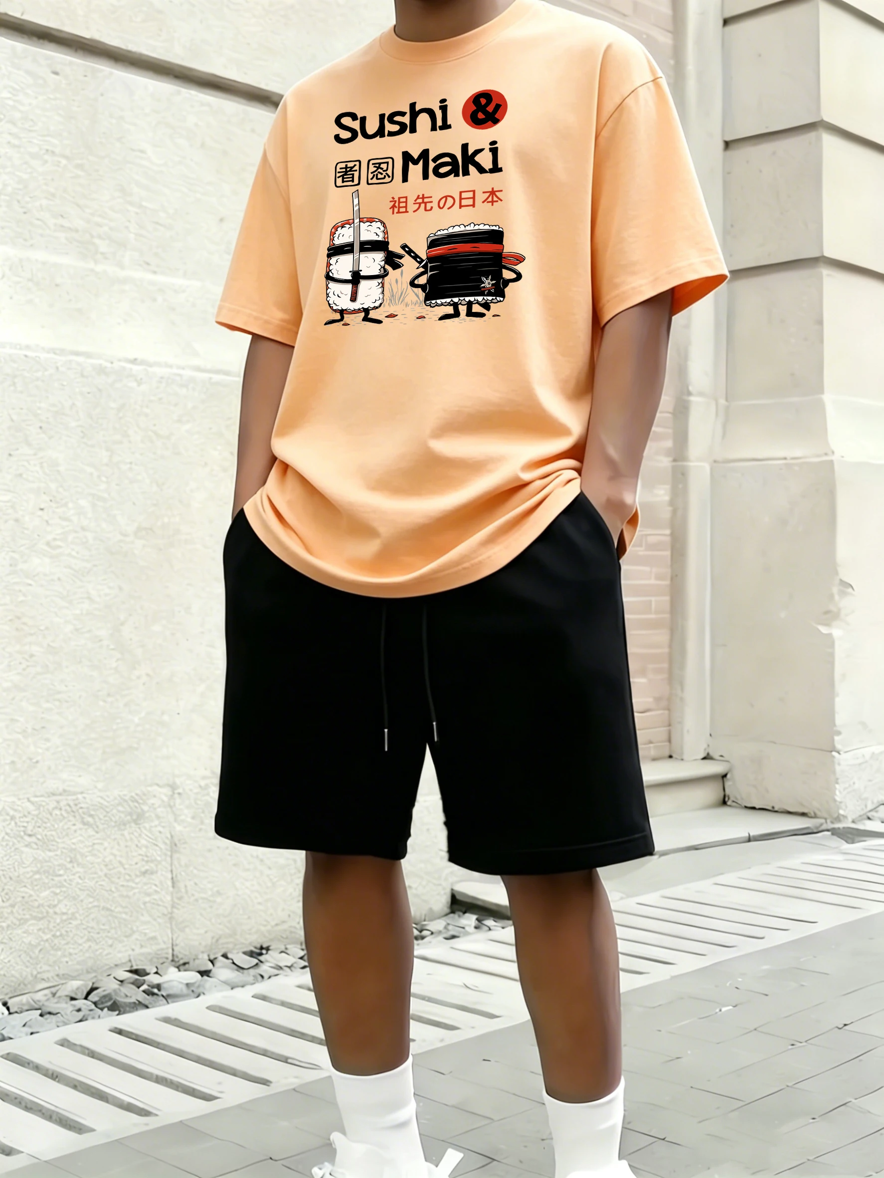 Japanese Sushi Maki Design Summer Cotton Cool Male Short 2 Piece Set All-Match Simple Tees & Shorts Pocket Classic Loose Bottom
Japanese Sushi Maki Design Summer Cotton Cool Male Short 2 Piece Set All-Match Simple Tees & Shorts Pocket Classic Loose Bottom
