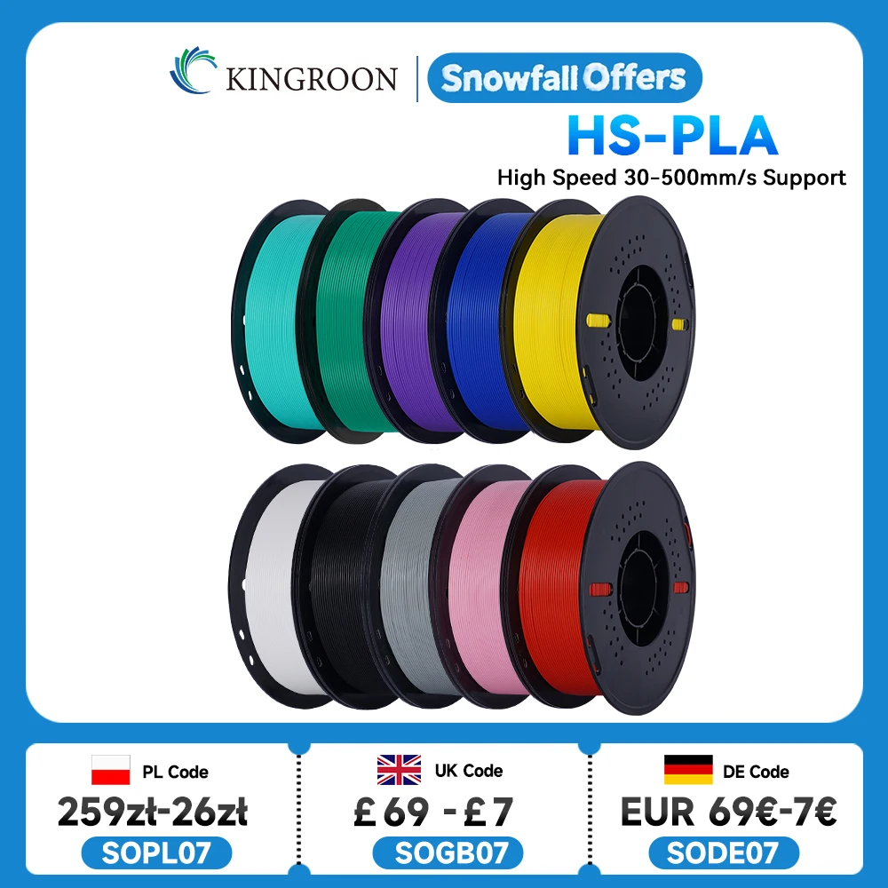KINGROON High Speed PLA Filament 1.75mm New HS-PLA 3D Printer Filament For 30-500mm/s Fast Printing Rapid PLA 5kg 10kg Mix Color
KINGROON High Speed PLA Filament 1.75mm New HS-PLA 3D Printer Filament For 30-500mm/s Fast Printing Rapid PLA 5kg 10kg Mix Color