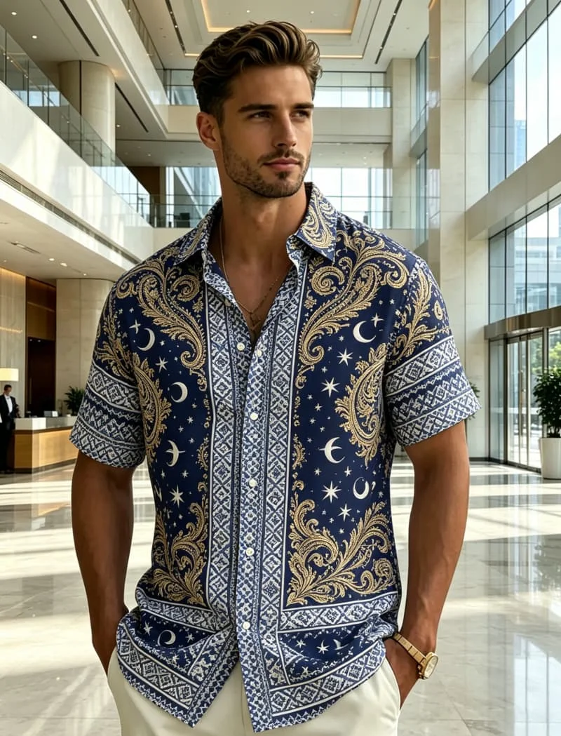Exotic Tribal Totem Printed Short Sleeved Shirt For men's Casual top, With A Strong Ethnic style, For Personalized Ethnic Wear
Exotic Tribal Totem Printed Short Sleeved Shirt For men's Casual top, With A Strong Ethnic style, For Personalized Ethnic Wear