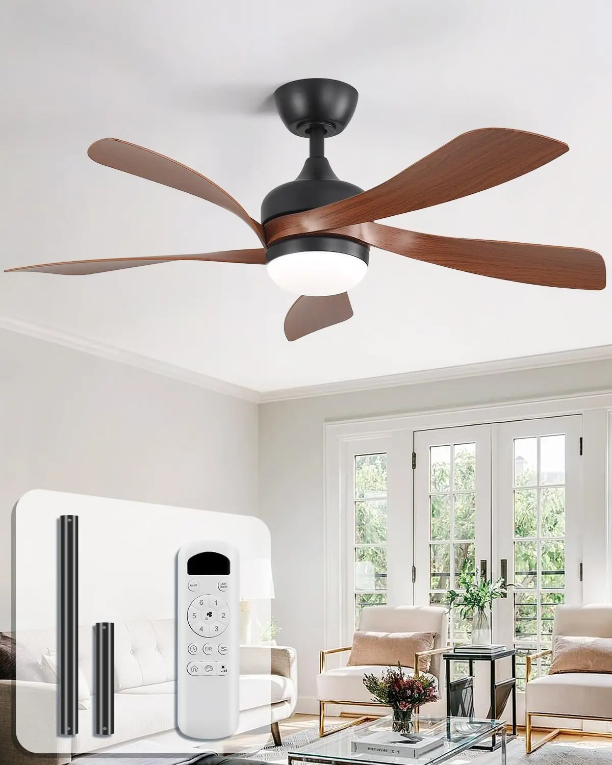42-Inch Ceiling Fan with Light and Remote Control, Indoor Outdoor Low Profile Fan, 5 Blades, Quiet DC Motor, 6 Speeds, 3 Color Temperatures (CCT), 3 Timer Settings, for Bedroom, Living Room, Patio
42-Inch Ceiling Fan with Light and Remote Control, Indoor Outdoor Low Profile Fan, 5 Blades, Quiet DC Motor, 6 Speeds, 3 Color Temperatures (CCT), 3 Timer Settings, for Bedroom, Living Room, Patio
