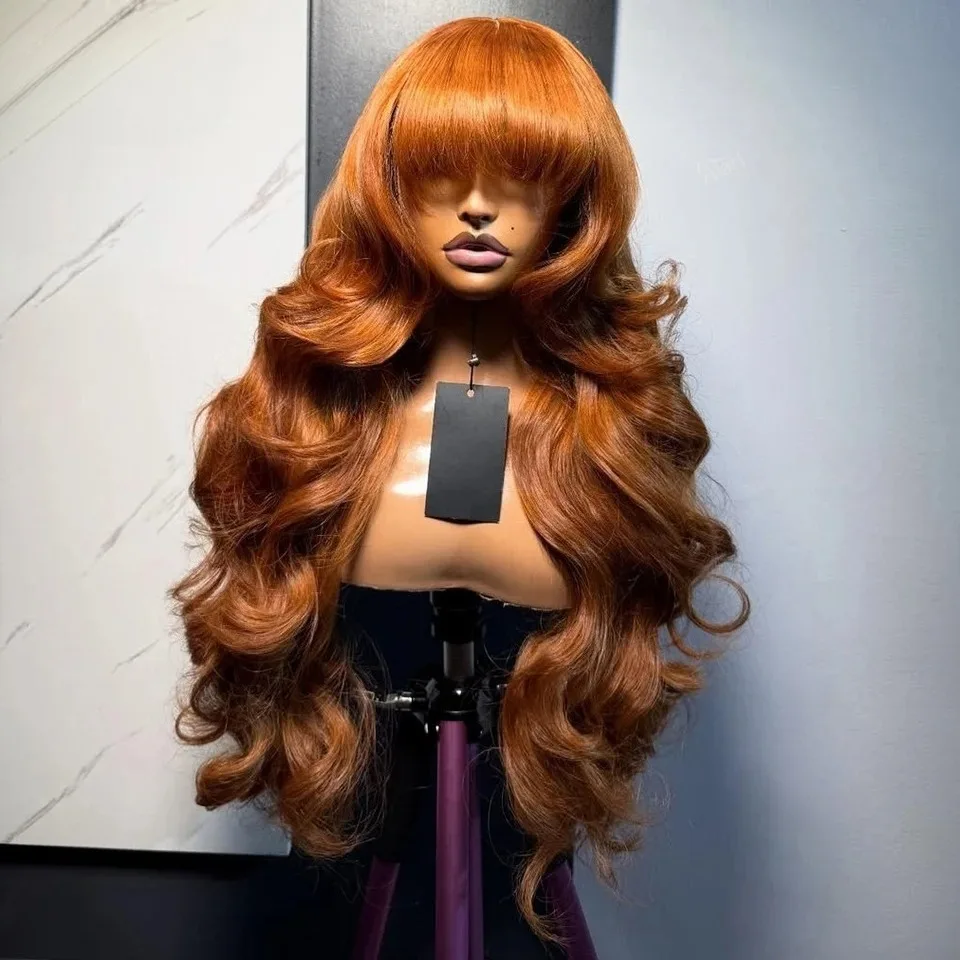 Ginger Orange Body Wave Synthetic Lace Front Wig with Bangs for Women Colored 13X4 Hd Lace Frontal Wig Cosplay Natural Hairline
Ginger Orange Body Wave Synthetic Lace Front Wig with Bangs for Women Colored 13X4 Hd Lace Frontal Wig Cosplay Natural Hairline