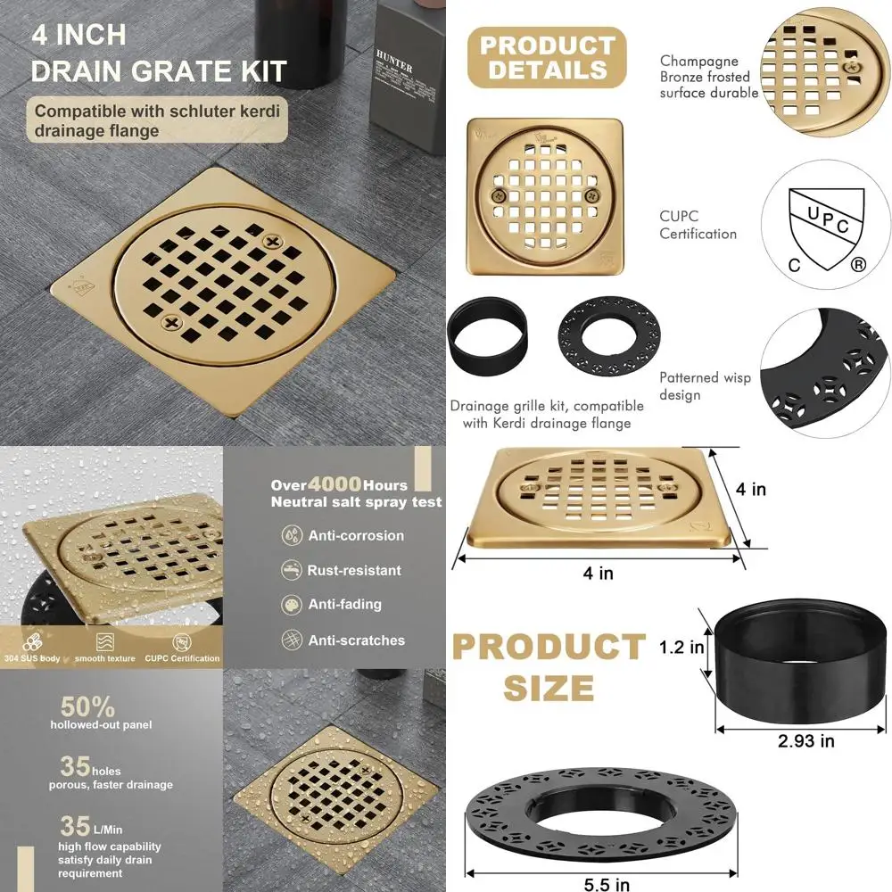 4 Inch Bronze Shower Drain Grate Kit, Compatible with Kerdi Drain Flange, Removable Square Floor Drain with Adjustable ABS Colla
4 Inch Bronze Shower Drain Grate Kit, Compatible with Kerdi Drain Flange, Removable Square Floor Drain with Adjustable ABS Colla