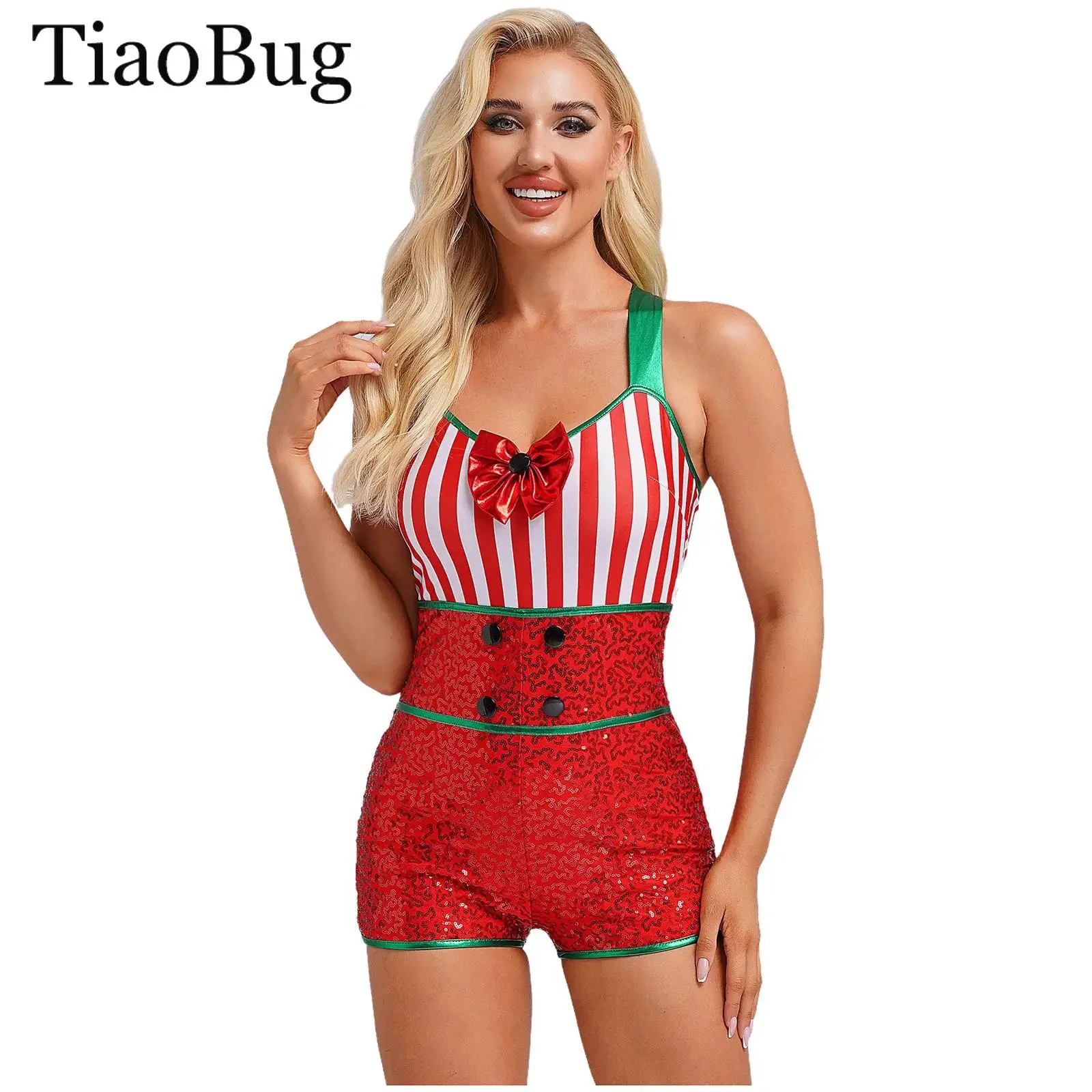 Women Candy Cane Christmas Jumpsuit Xmas Stripe Sequin Bodysuit Santa Claus Leotard Cami Unitards Christmas Elf Cosplay Romper
Women Candy Cane Christmas Jumpsuit Xmas Stripe Sequin Bodysuit Santa Claus Leotard Cami Unitards Christmas Elf Cosplay Romper
